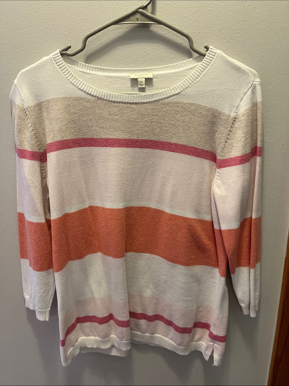 Talbots Striped Scoopneck Sweater in White, Pink & Orange